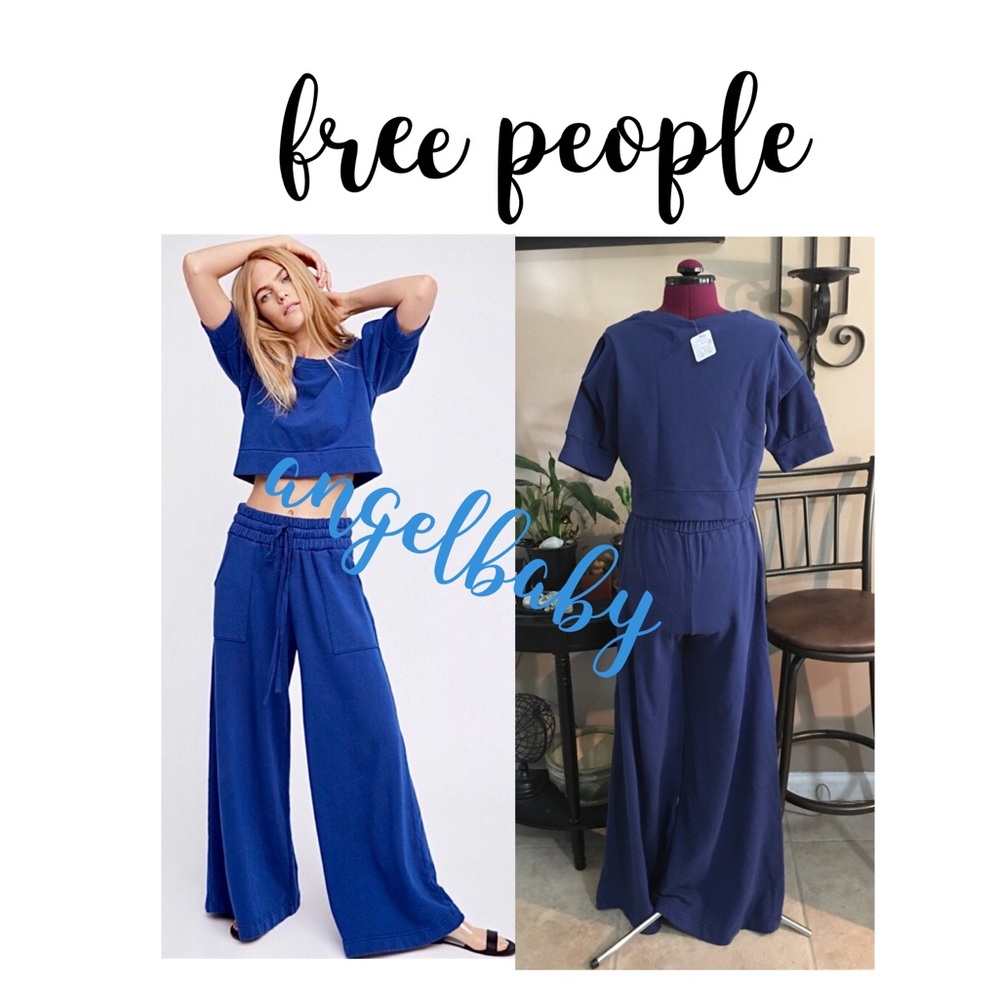 HP 💙 Free People Beach Wide Leg Pants and Crop Top Set in Navy! - Picture 8 of 16